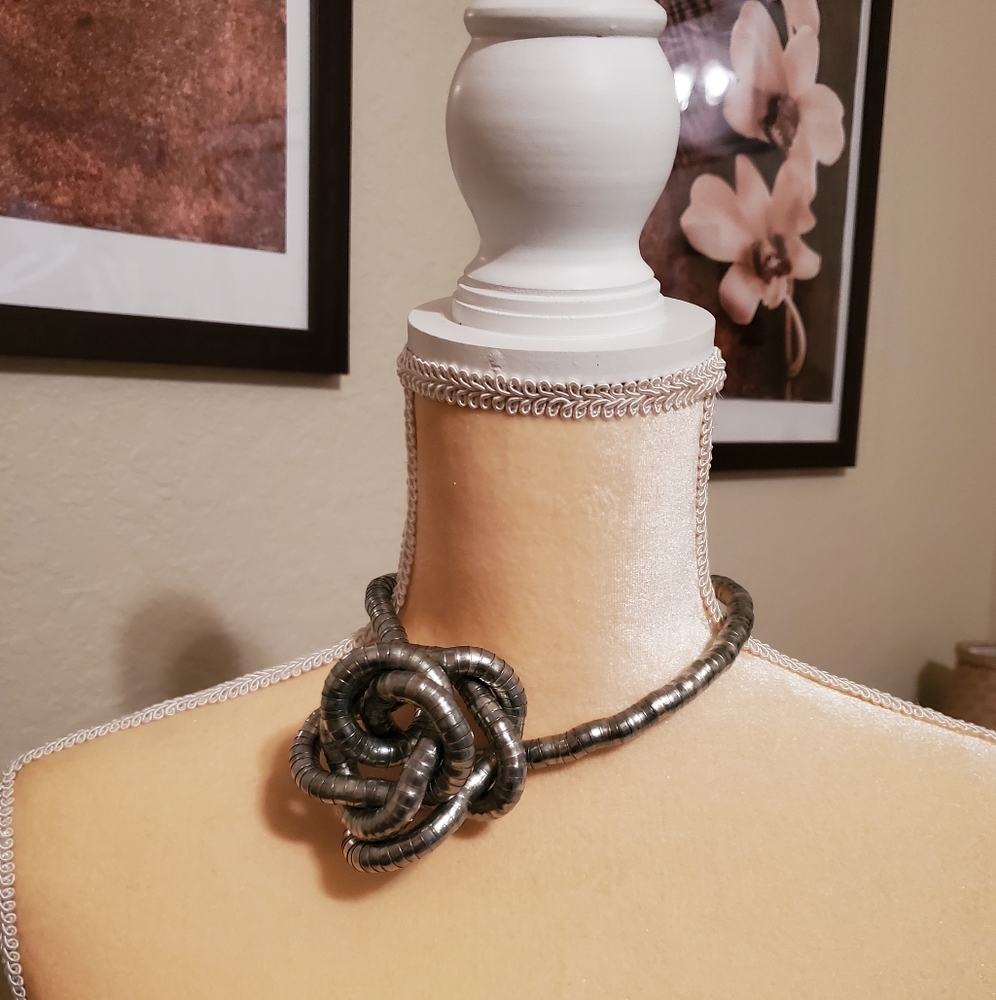 Silver Abstract Creative Statement Necklace - image 1